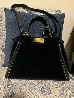 Fendi turquoise Velvet Satchel with Gold-Tone Hardware